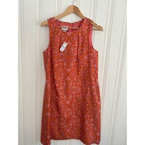 Talbots Pure Silk Sleeveless Sheath Dress Orange Pink Retro 70s Inspo Sz 12